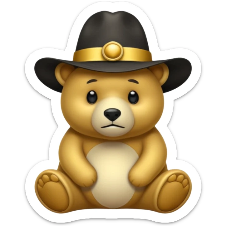 Oso dorado con sombrero elegante y moño negro triste animatronico sticker