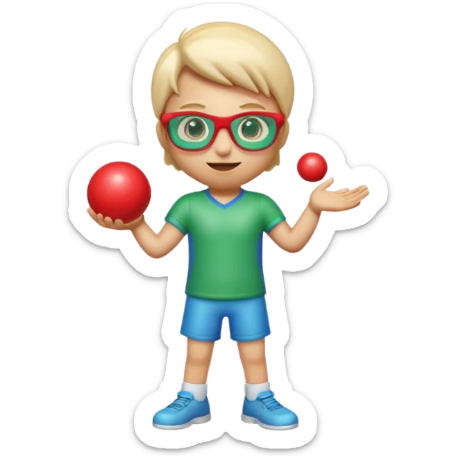 Cute 3D cartoon emoji sticker of a three-glass and ball game, glossy plastic texture, green red and blue glasses, soft lighting, smooth shadows, playful look, white sticker outline, transparent background, high resolution.” sticker