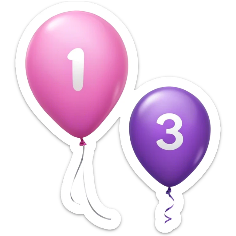 A pink balloon with a 2 on it on the left a purple balloon with a 3 on it on the right  sticker