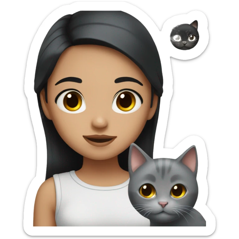 girl with black hair and brown eyes clean girl with her grey cat sticker