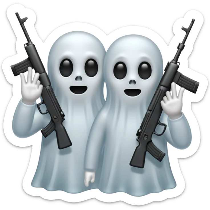 Fantasmas con un fusil y haciendo haciendo en en forma de V con los dedos sticker