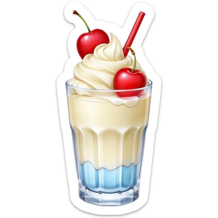 Japanese Cream soda clear glass with ice and vanila + cherry on top sticker