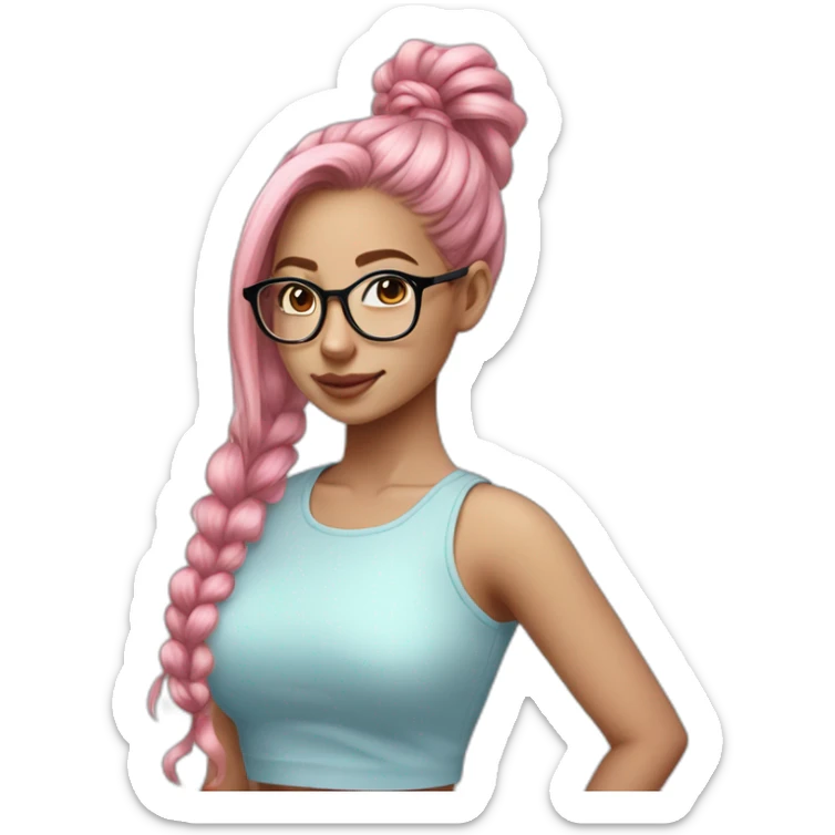 Beautiful Aesthetic Woman, glasses, light blue skirt, pink long ponytail hair, light skin sticker