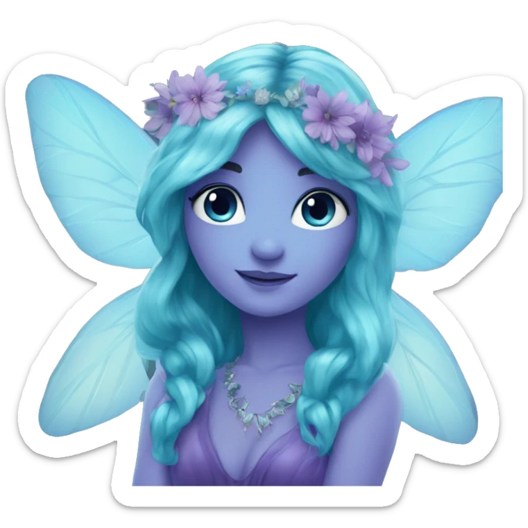 Beautiful,blue flower, fairy, blue, turqoise, silver, purple, long hair, big wings sticker