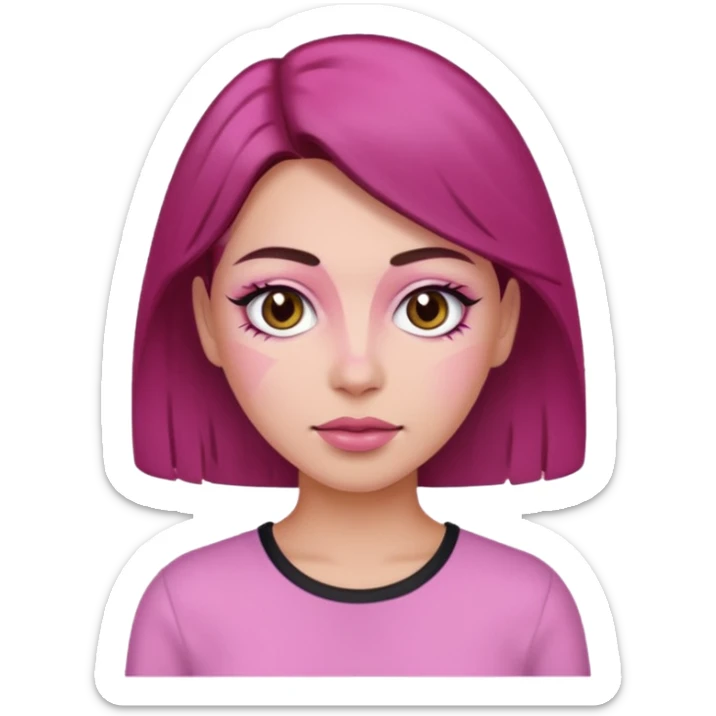 Woman with pink all skin, white background, dark brown hair and hazel eyes and brown eyebrows sticker