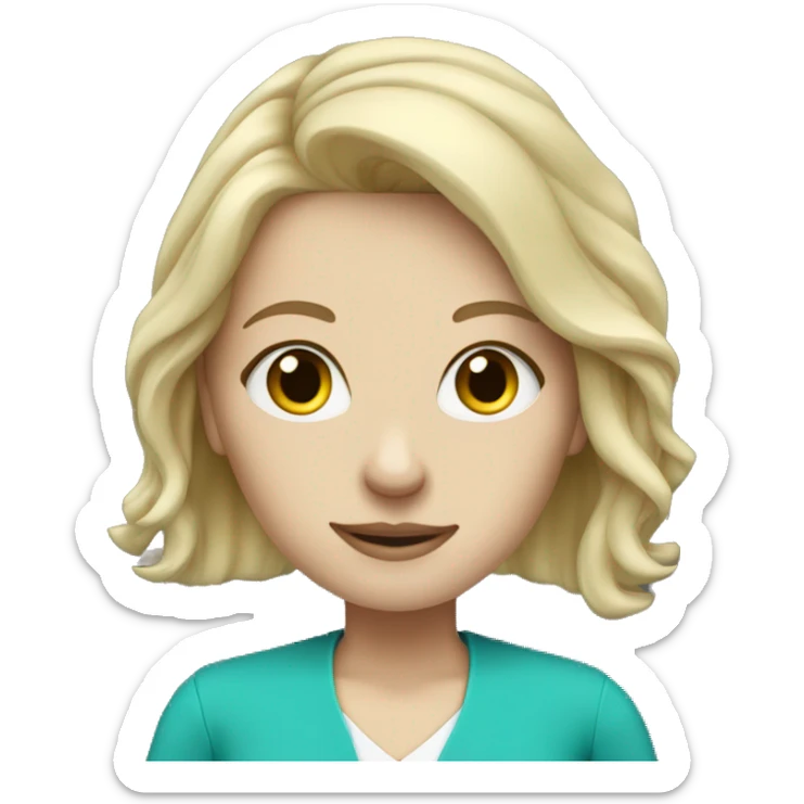Pale girl blonde hair teacher wearing turquoise  sticker