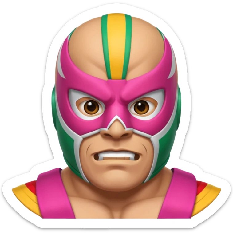 Mexican wrestler portrait, head and shoulders only, colorful luchador mask, muscular collar, confident expression, 3D cartoon, mobile game icon style, clean background, no text, no watermark
 sticker