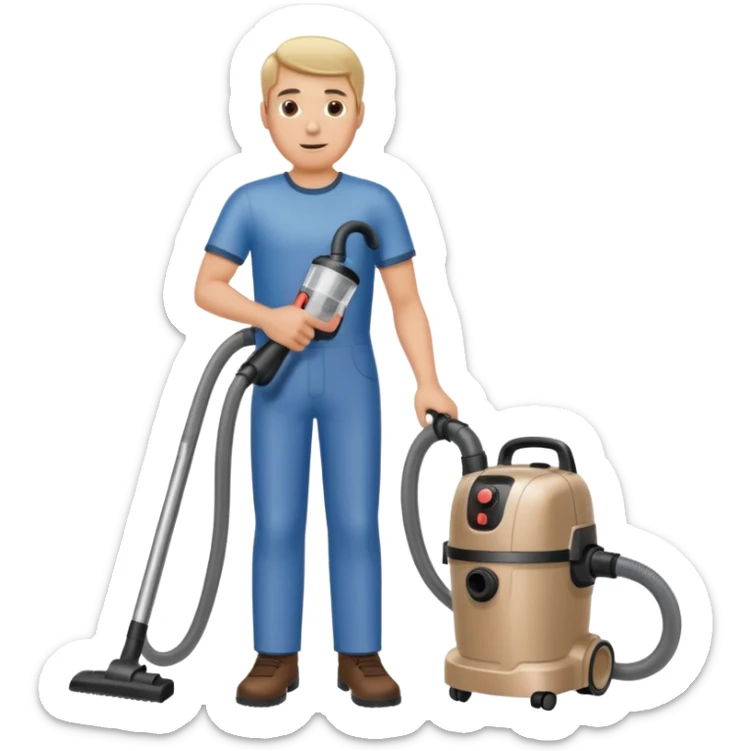 técnico de limpieza hombre sujetando la manguera de una aspiradora de agua sticker