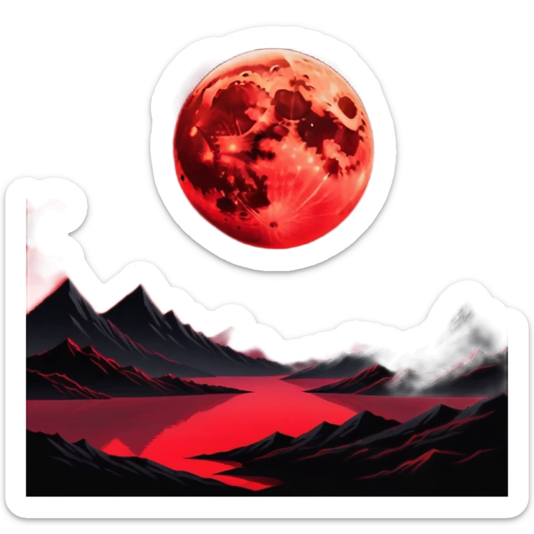 Edgy Black night sky with big Red vibrant neon-crimson-blood-moon Aesthetic Scenery full picture  sticker