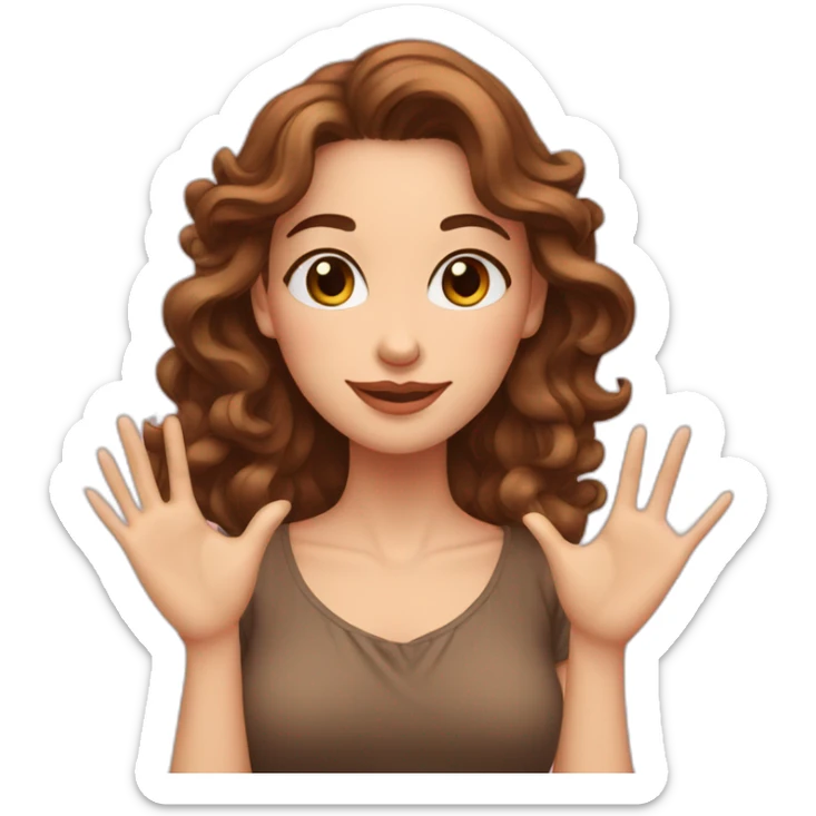 white beautiful woman, brown wavy hair, heart gesture by two hands, long earrings sticker