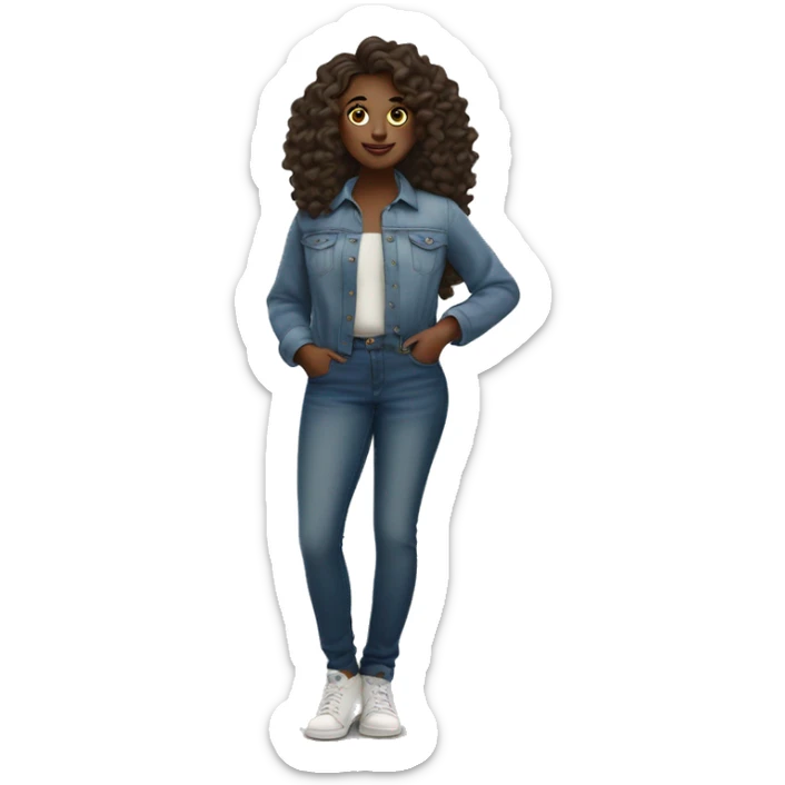Curvy black girl with wavy hair big hazel eyes denim outfit standing in the yard sticker