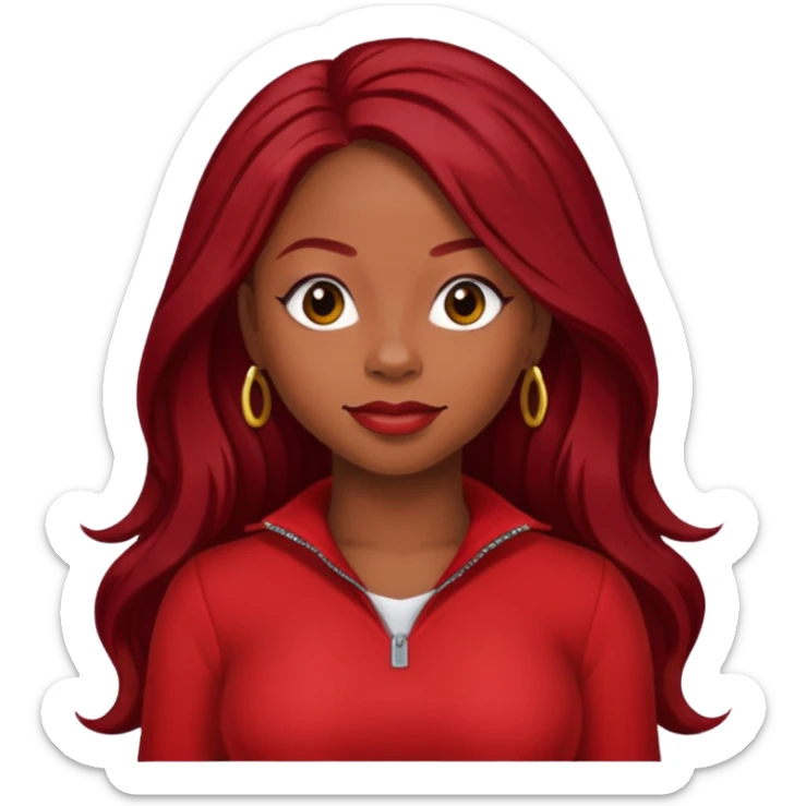 LaTavia Robeson from Destiny's Child with long dark red hair, red outfit sticker