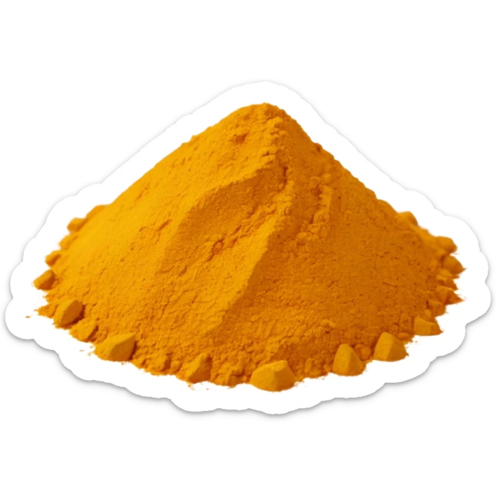 apple style emoji of curry powder, loose irregular scatter of golden yellow to ochre powder, fine grainy, softly mounded, clean 3D look, soft shadows, no extra objects, no faces, transparent background, optimized for small emoji size sticker