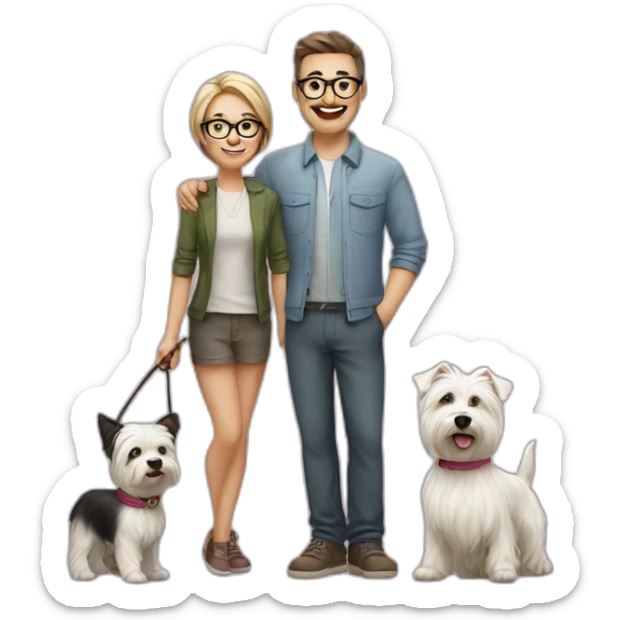 Man with glasses anda woman with a westie dog girl sticker