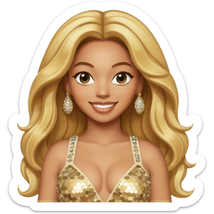 Beyonce from Destiny's Child with long golden blonde hair, cream sequin outfit sticker