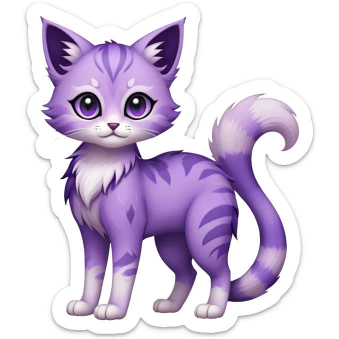 Kawaii dark edgy fantasy pastel ethereal feline-vernid-fursona animal creature with a tufted tail full body sticker