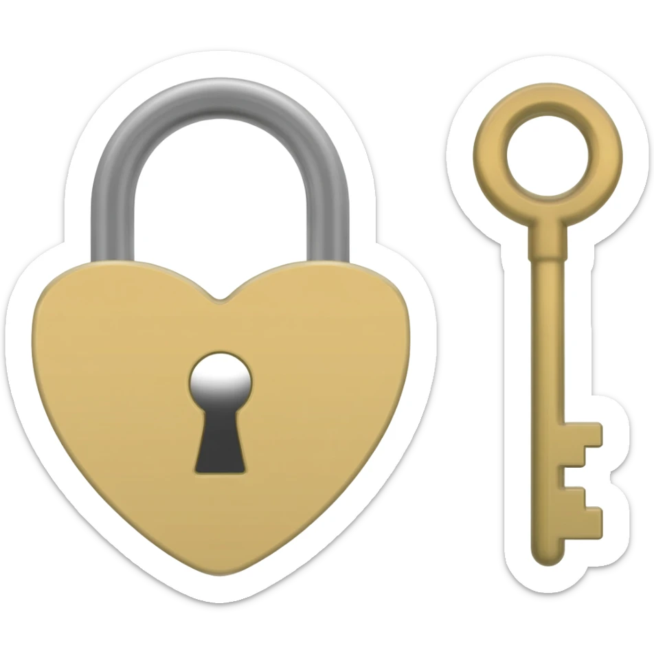Light beige heart-shaped lock and key burgundy sticker