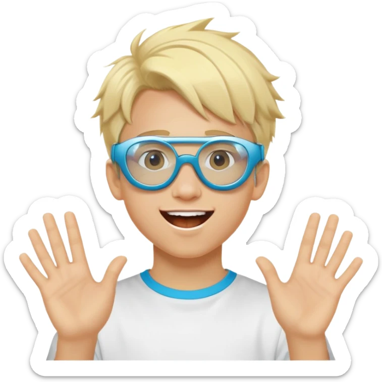 Blond-haired boy having fun at a very excited rave wearing futuristic glasses  sticker