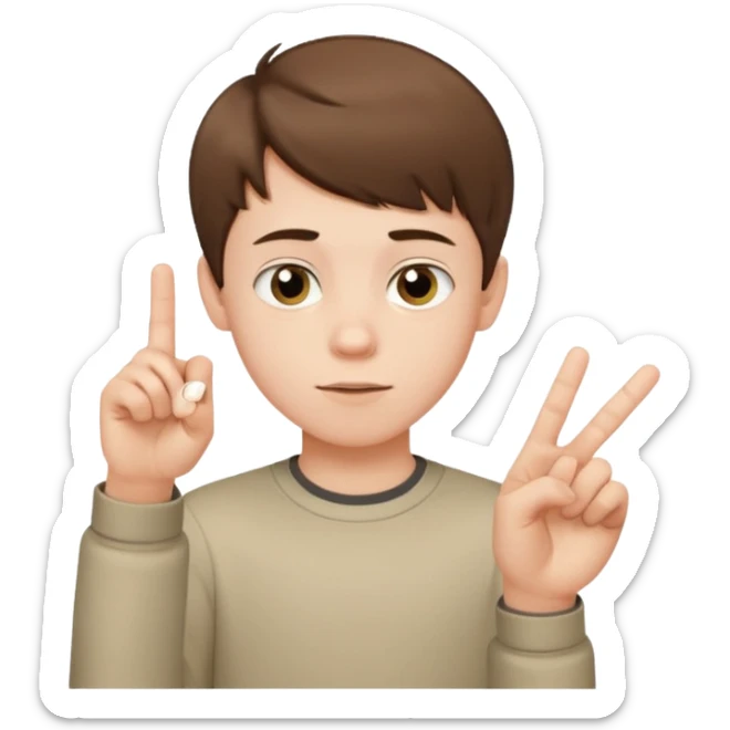 Pale young teenage boy with short brown hair giving middle finger sticker