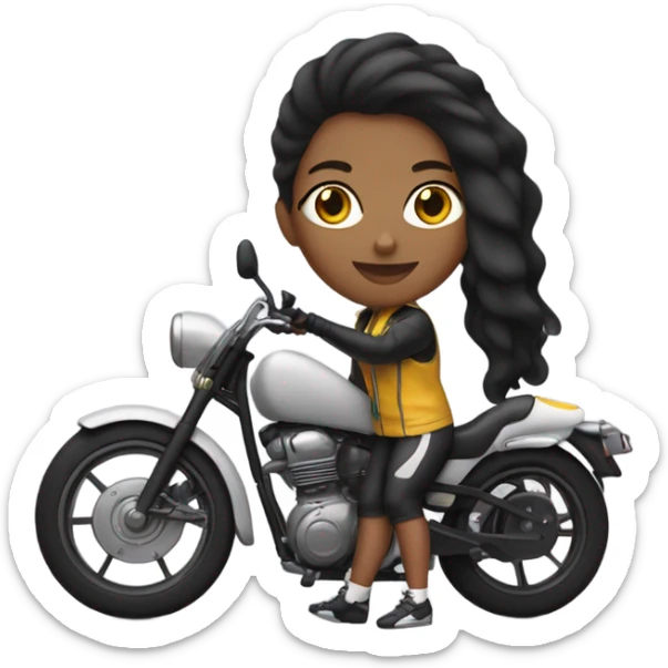chica de pelo negro y piel clara en moto deportiva sticker