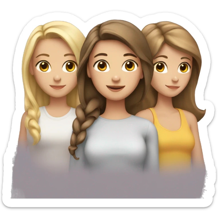Three girls , one with short brown hair , one with long brown hair and one with long blonde hair  sticker