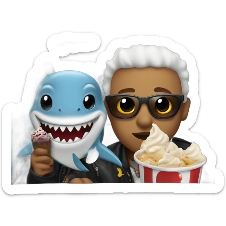 Ice crean punk with Shark in ice cube watching a movie in a car sticker