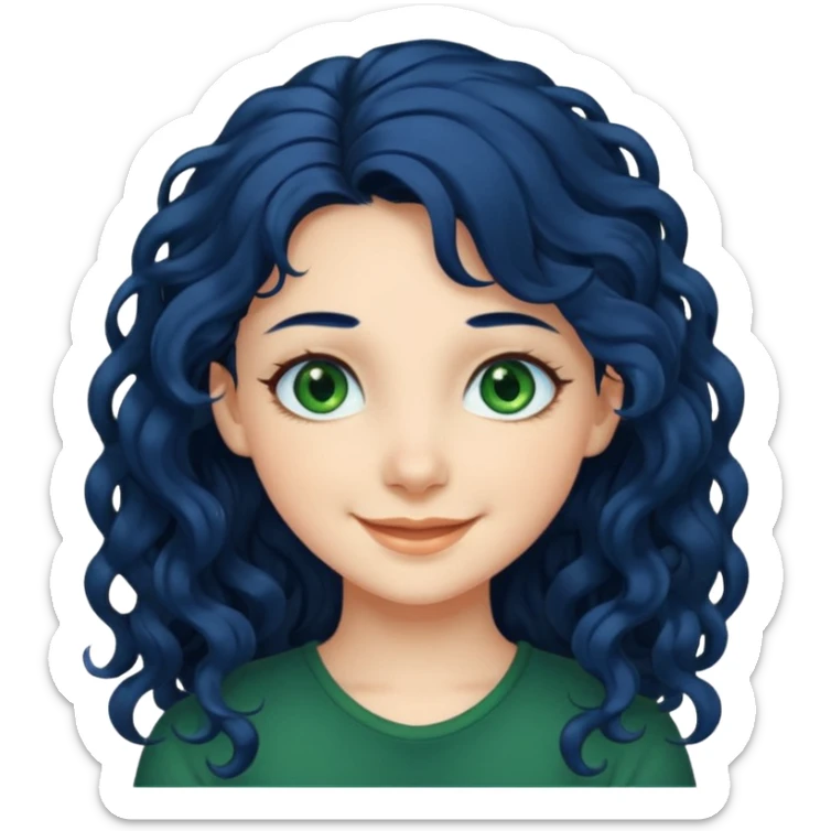 Girl with long  curly dark blue hair, green eyes, and very fair skin. sticker