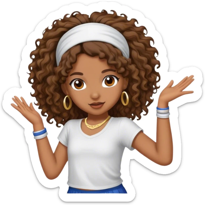 Dancing brown girl with long darn brown curly hair with headband hip hop sticker