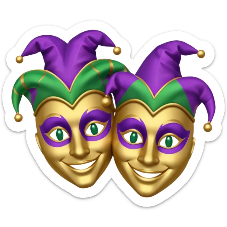 2 jesters masks for mardi gras in purple gold and green like this as the outline: 🎭 sticker
