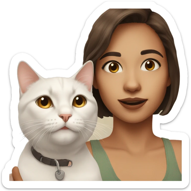 Brown short hair Girl selfie with white cat indoors sticker