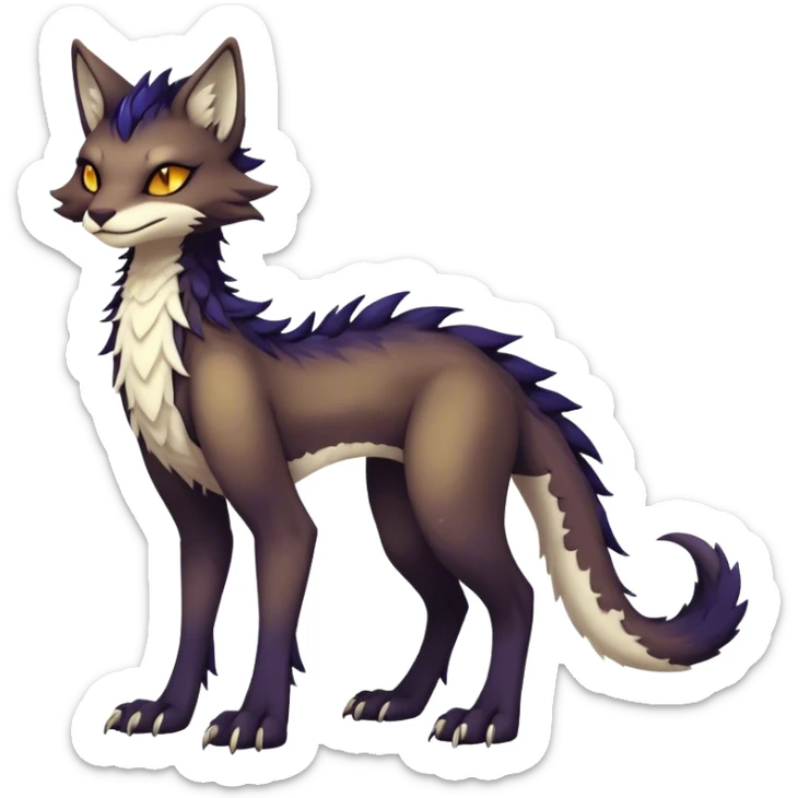 Kawaii dark vibrant edgy fantasy ethereal feline-vernid-sergal-fursona animal creature with a tufted tail full body sticker