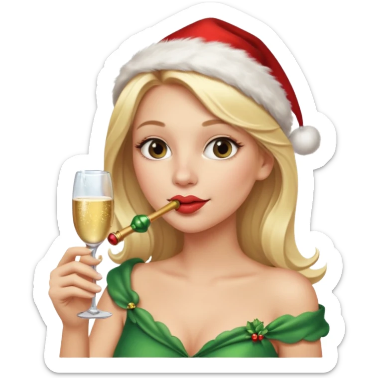 A beautiful girl with blonde hair with a festive pipe in her mouth sticker