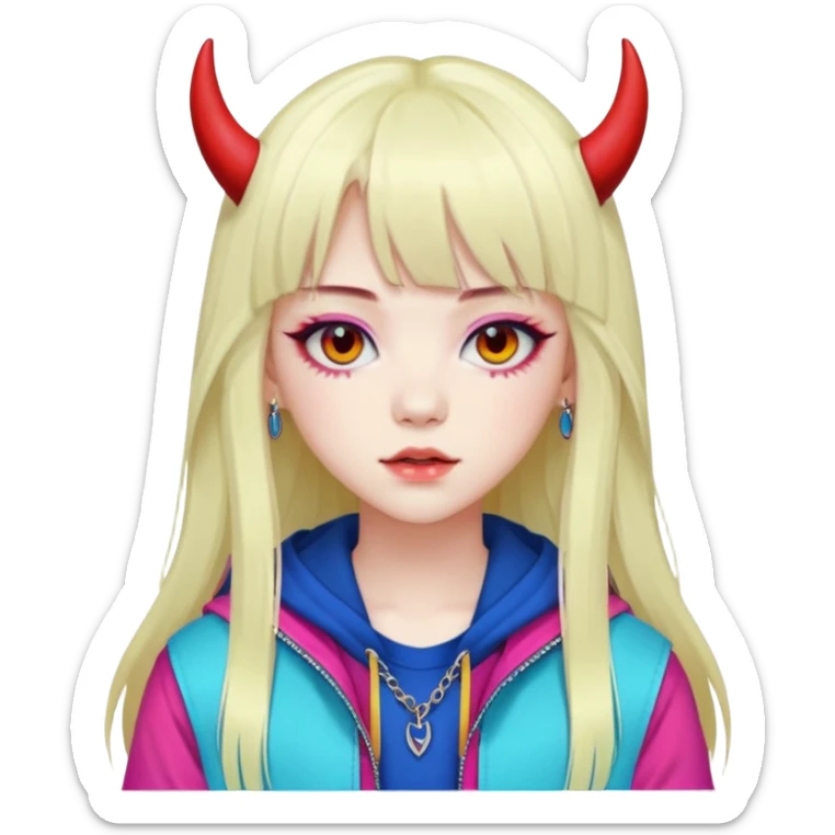  portrait-of-a-devil-k-pop-idol,-wearing-a-stylish-streetwear-outfit-with-layered-colorful-clothing,-long-hair-with-bangs,-makeup,- sticker