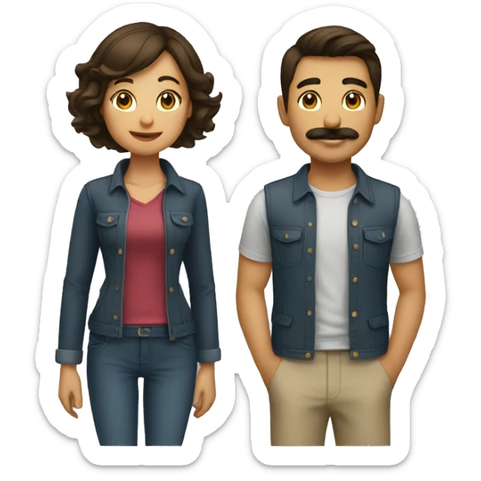 A girl  with short hair  and her boyfriend with mustache working together successfully  sticker