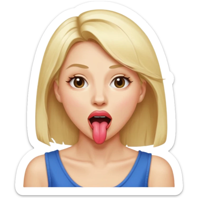 Woman head, blonde, slim, mouth wide open, tongue out, throat showing
 sticker