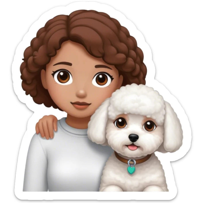 Bichon frise next to a tanned girl with brown hair sticker