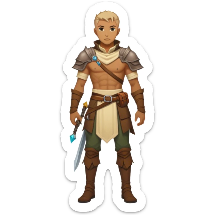 man body worn by a DnD themed fantasy character. body full waist,  sticker