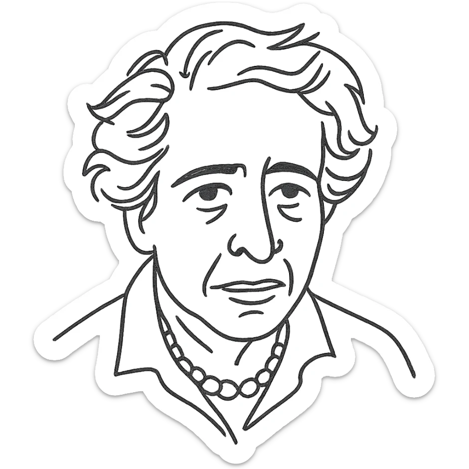 a hand drawn black outline portrait of Hannah Arendt sticker