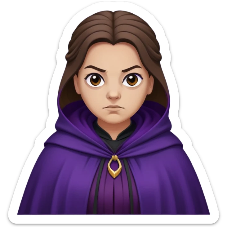 Alecto Carrow in harry potter, a woman fat, brown hair, tied hair, look evil, dark purple cloak sticker