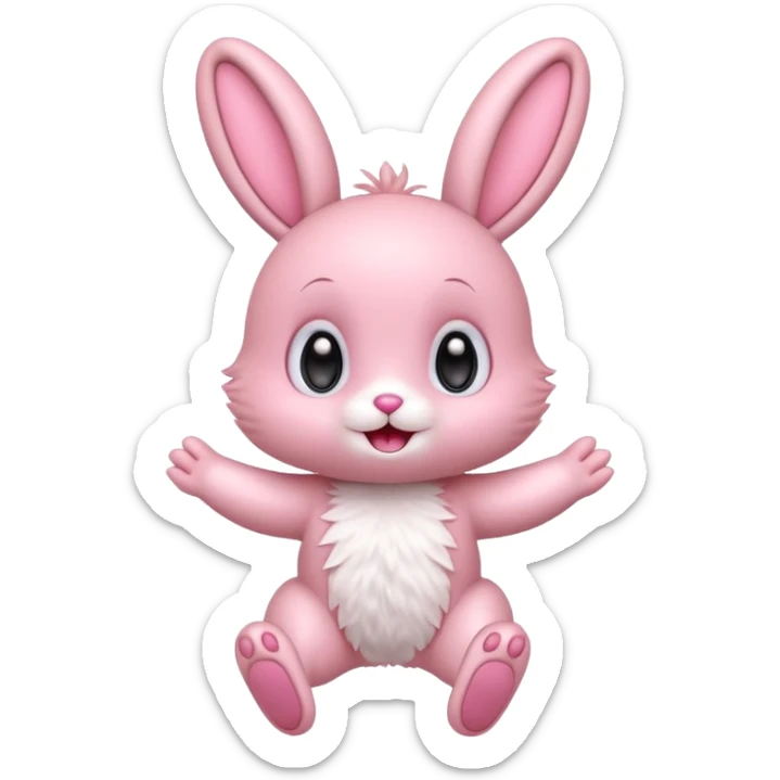 Exited pink bunny, kawaii chibi fluffy ears and body jumping of excitement  sticker
