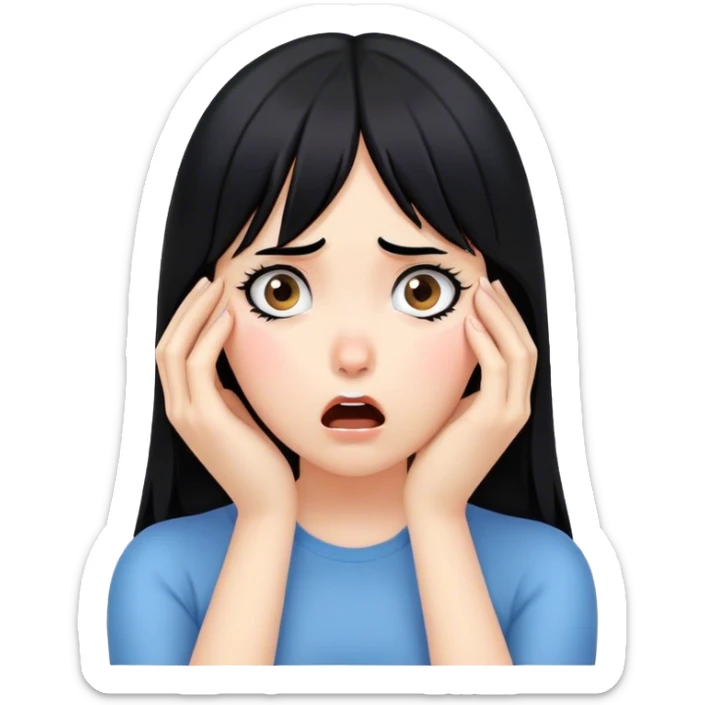 Shocked girl face and hands on face , black hair, face palm  sticker