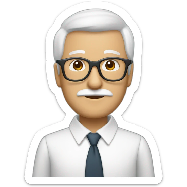 Profesor bondadoso, gafas NO, con bata blanca, de 60 años, de barba corta y blanca y pelo blanco sticker