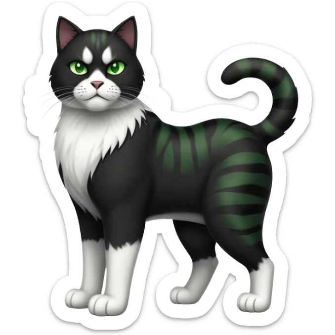 Huge jumbo Super Duper Muscular Cat with a 10 pack full body black and white and green eyes  sticker