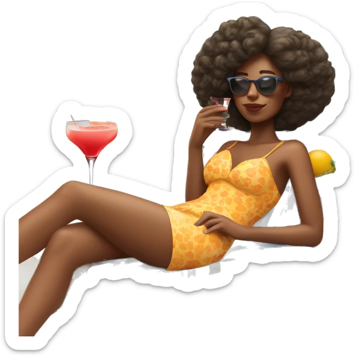 Girl lying on the sun lounger with cocktail in hand sticker