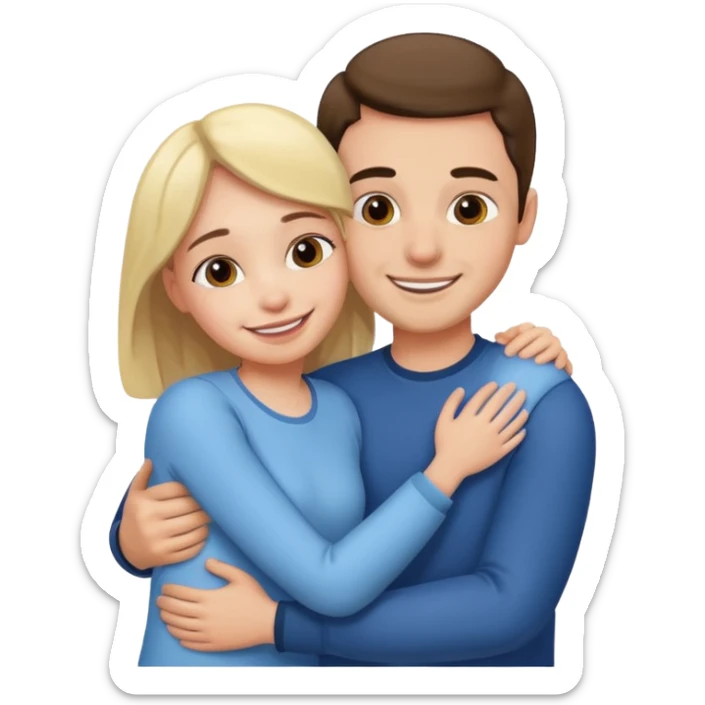 Texte ´Gros câlin’, en dessous un homme fait un câlin à sa sœur.  sticker