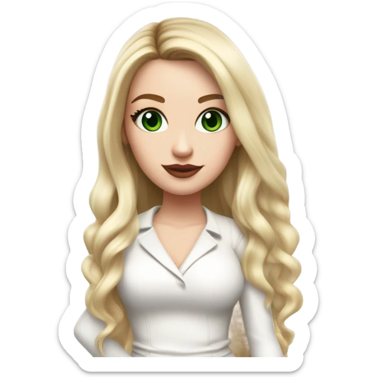 Realistic White girl with Long straight blonde hair, green eyes, tattoos, full body wearing white dress and pink knee-high leather boots, doing cute selfie pose sticker