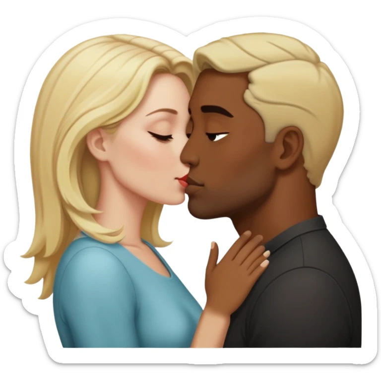 Mujer colocha blanca y hombre moreno con peinado de lado besandose  sticker