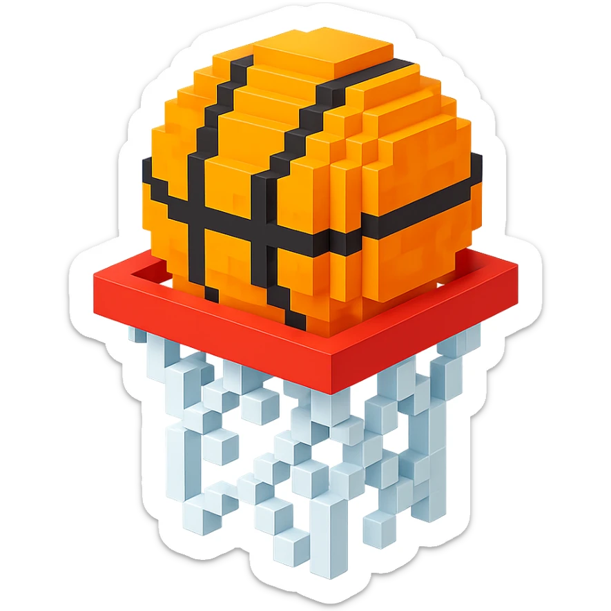 Voxel-style basketball in a net, variation 1 sticker