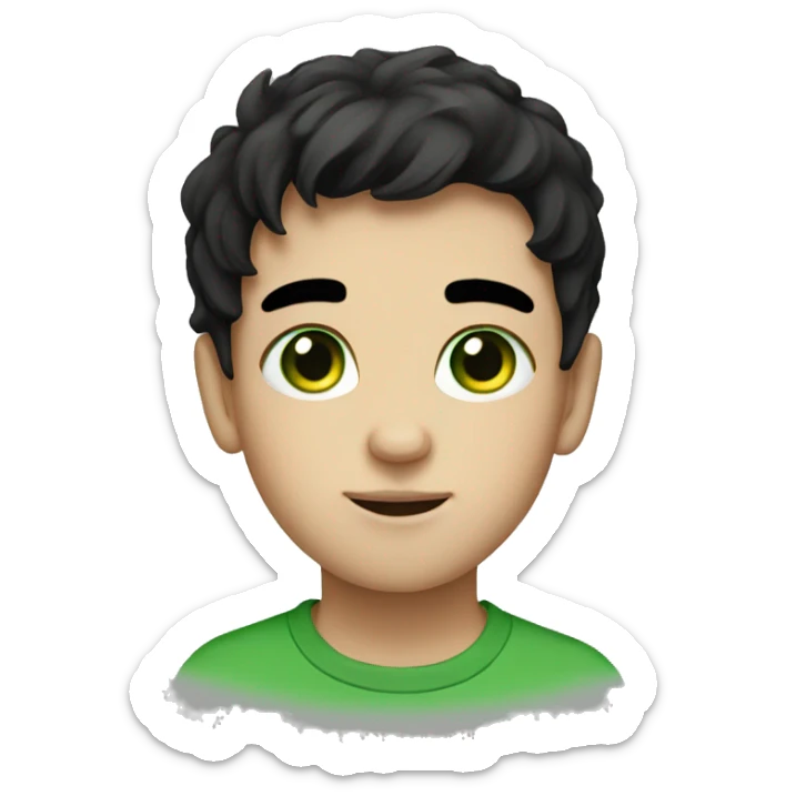 portrait of a boy with black hair green eyes sticker