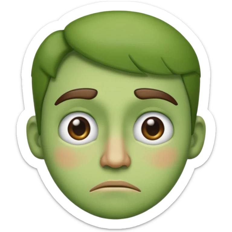 Can you make a green faced emoji giving a side eye with a frown. gelous sticker